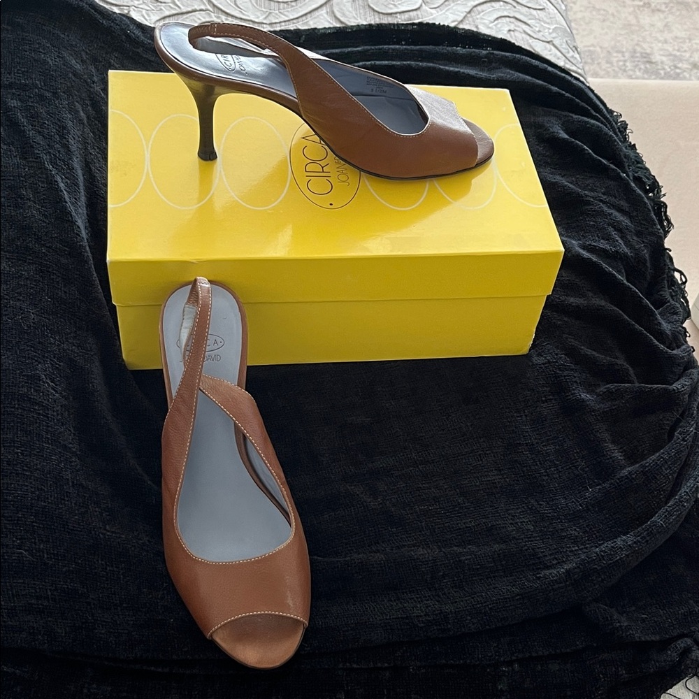 Joan & David Tan Peep-Toe Slingback Heels